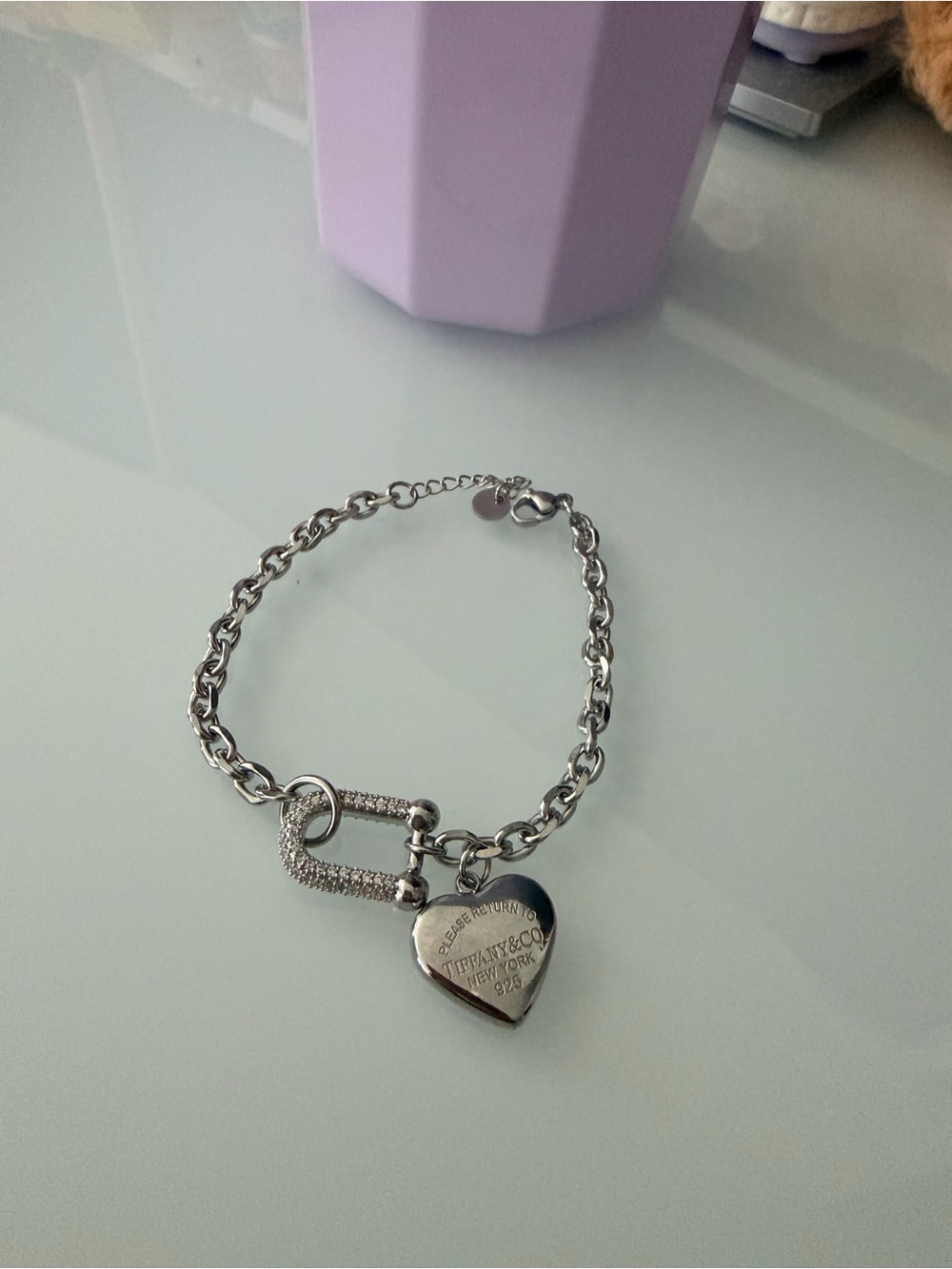 Fashion Stainless Steel Tiffany & Co. Silver Heart Charm Chain Bracelet